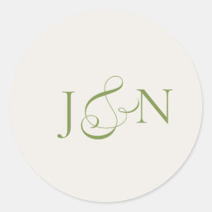 Sticker Rond Mariage Calligraphié Vert Ivoire Classique