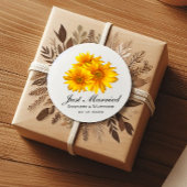 Sticker Rond Mariage campagnard Boho Sunflowers Juste Marié