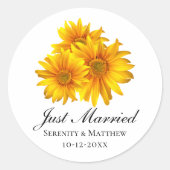 Sticker Rond Mariage campagnard Boho Sunflowers Juste Marié (Devant)
