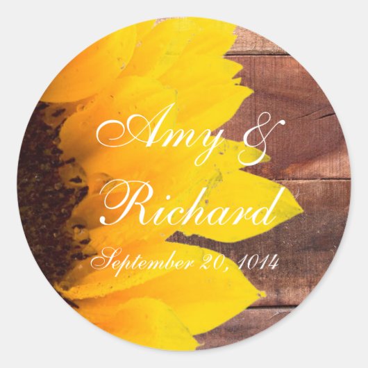 Sticker Rond Mariage campagnard de tournesol rustique (Devant)
