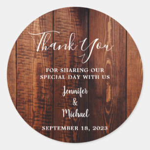 Sticker Rond Mariage campagnard en bois de grange rustique Merc