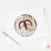 Sticker Rond Mariage campagnard en dentelle de bois rustique (Enveloppe)