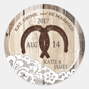 Sticker Rond Mariage campagnard en dentelle de bois rustique