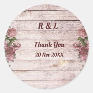 Sticker Rond Mariage campagnard Floral Rustique Rose