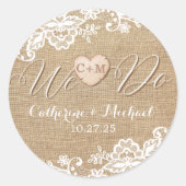Sticker Rond Mariage campagnard Rustique Burlap Et Dentelle (Devant)
