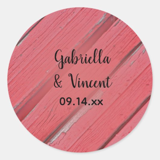 Sticker Rond Mariage campagnard rustique en bois de grange roug (Devant)