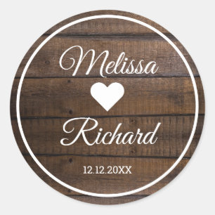 Sticker Rond Mariage campagnard rustique en bois foncé Favorise
