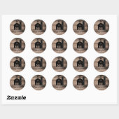 Sticker Rond Mariage campagnard rustique Patiné en bois noir (Feuille)