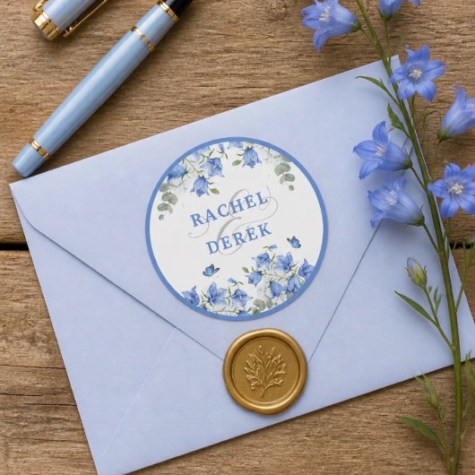 Sticker Rond Mariage Campanule Bleue