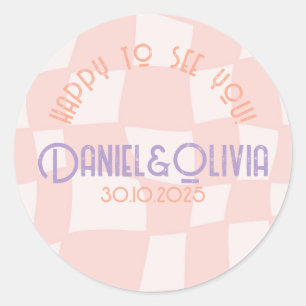 Sticker Rond Mariage Carré rose