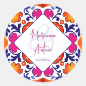Sticker Rond Mariage carrelage mexicain rose orange (Devant)