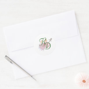 Sticker Rond Mariage Catholique Élégant Deux Cœurs