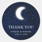 Sticker Rond Mariage céleste Blue Sky Moon étoiles Merci (Devant)