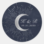 Sticker Rond Mariage céleste de la lune d'argent de minuit (Devant)