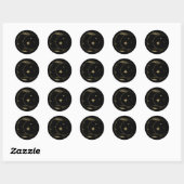 Sticker Rond Mariage Céleste Lune Étoiles Noir et Or (Feuille)