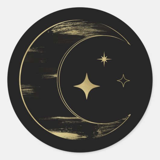 Sticker Rond Mariage Céleste Lune Étoiles Noir et Or (Devant)