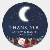 Sticker Rond Mariage céleste Merci Lune étoiles Floral (Devant)