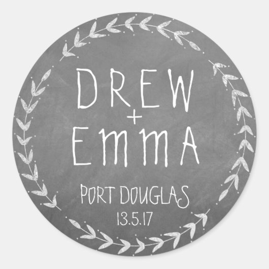 Sticker Rond Mariage Chalkboard moderne Wreath (Devant)