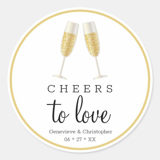 Sticker Rond Mariage Champagne Gold pour l'amour (Devant)