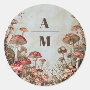 Sticker Rond Mariage champêtre à l'aquarelle avec monogramme et