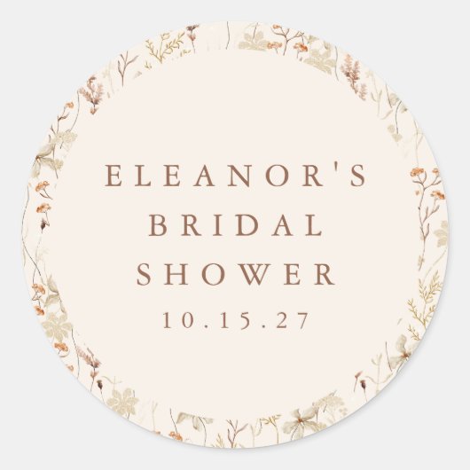 Sticker Rond Mariage Champêtre Bohème Fleurs de Prairie Floral (Devant)