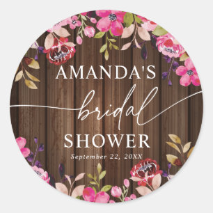 Sticker Rond Mariage Champêtre Bourguignon Fleurs Roses