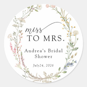 Sticker Rond Mariage Champêtre de Fleurs Sauvages