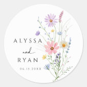 Sticker Rond Mariage Champêtre de Fleurs Sauvages Délicates (Devant)