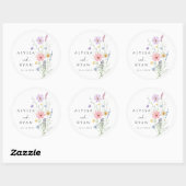 Sticker Rond Mariage Champêtre de Fleurs Sauvages Délicates (Feuille)