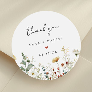 Sticker Rond Mariage Champêtre de Fleurs Sauvages d'Été