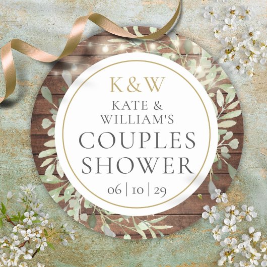 Sticker Rond Mariage champêtre de greenery avec monogramme pour