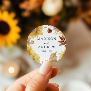 Sticker Rond Mariage Champêtre de Tournesols et de Fleurs Sauva