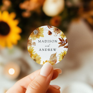 Sticker Rond Mariage Champêtre de Tournesols et de Fleurs Sauva