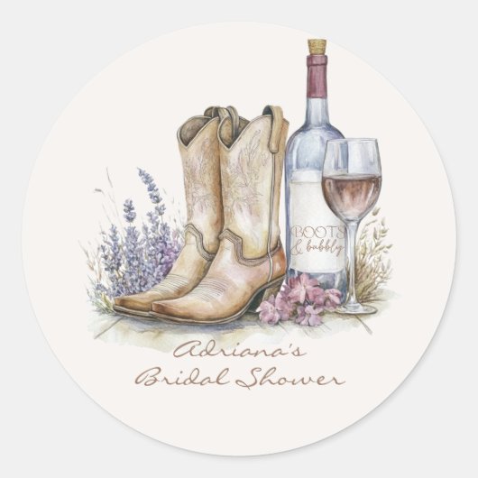 Sticker Rond Mariage Champêtre Floral avec Bottes et Bulles (Devant)