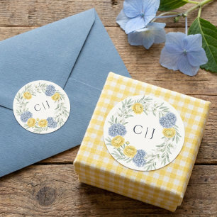 Sticker Rond Mariage champêtre français Monogramme floral