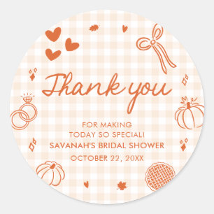 Sticker Rond Mariage Champêtre Orange Dessiné à la Main pour un