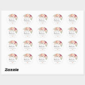 Sticker Rond Mariage chic boho rose floral merci (Feuille)