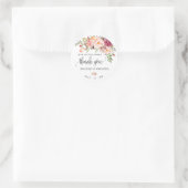 Sticker Rond Mariage chic boho rose floral merci (Sac)