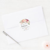 Sticker Rond Mariage chic boho rose floral merci (Enveloppe)