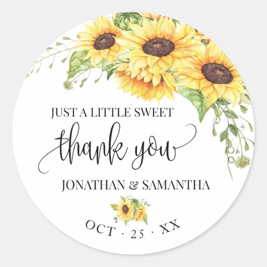 Sticker Rond mariage chic et floral de tournesol merci (Devant)