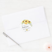 Sticker Rond mariage chic et floral de tournesol merci (Enveloppe)