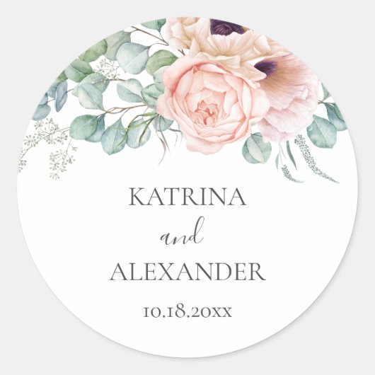 Sticker Rond Mariage chic Katrina Floral Rose Boho (Devant)