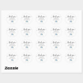 Sticker Rond mariage chic Merci bleu fleuri (Feuille)