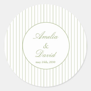 Sticker Rond Mariage chic minimaliste rayé vert