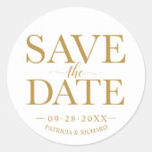 Sticker Rond Mariage Chic Typographie Or Save The Date (Devant)