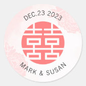 Sticker Rond Mariage chinois Aquarelle Peonies (Devant)