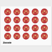 Sticker Rond Mariage chinois Dragon-Phoenix Double Xi Red Gold (Feuille)
