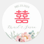 Sticker Rond Mariage chinois élégant double bonheur (Devant)