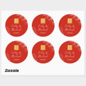 Sticker Rond Mariage chinois élégant moderne floral script roug (Feuille)