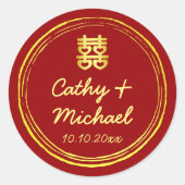Sticker Rond Mariage chinois rouge double marque de bonheur (Devant)